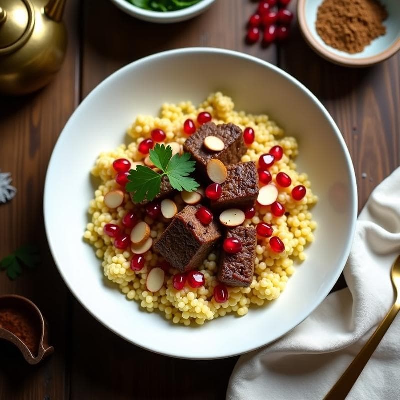 Bowl de Cuscús de Coliflor con Cordero y Granadas: Receta Persa Keto en 25 Minutos