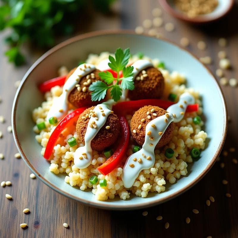 Bowl de Cuscús de Coliflor y Falafel Horneado: Receta Sin Gluten y Alta en Proteína