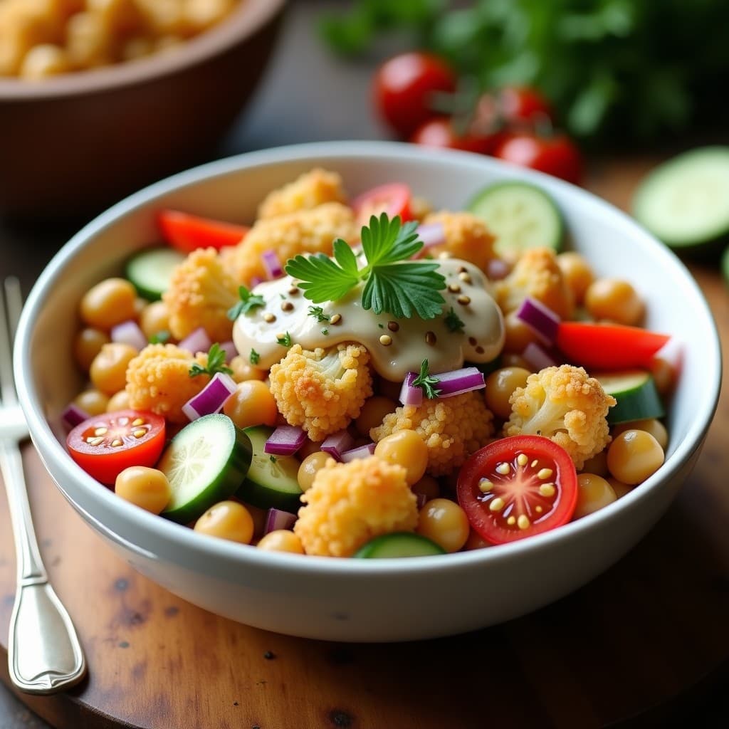 Bowl de Cúscus de Coliflor y Garbanzos con Alioli de Ajo Negro: Receta Mediterránea en Airfryer