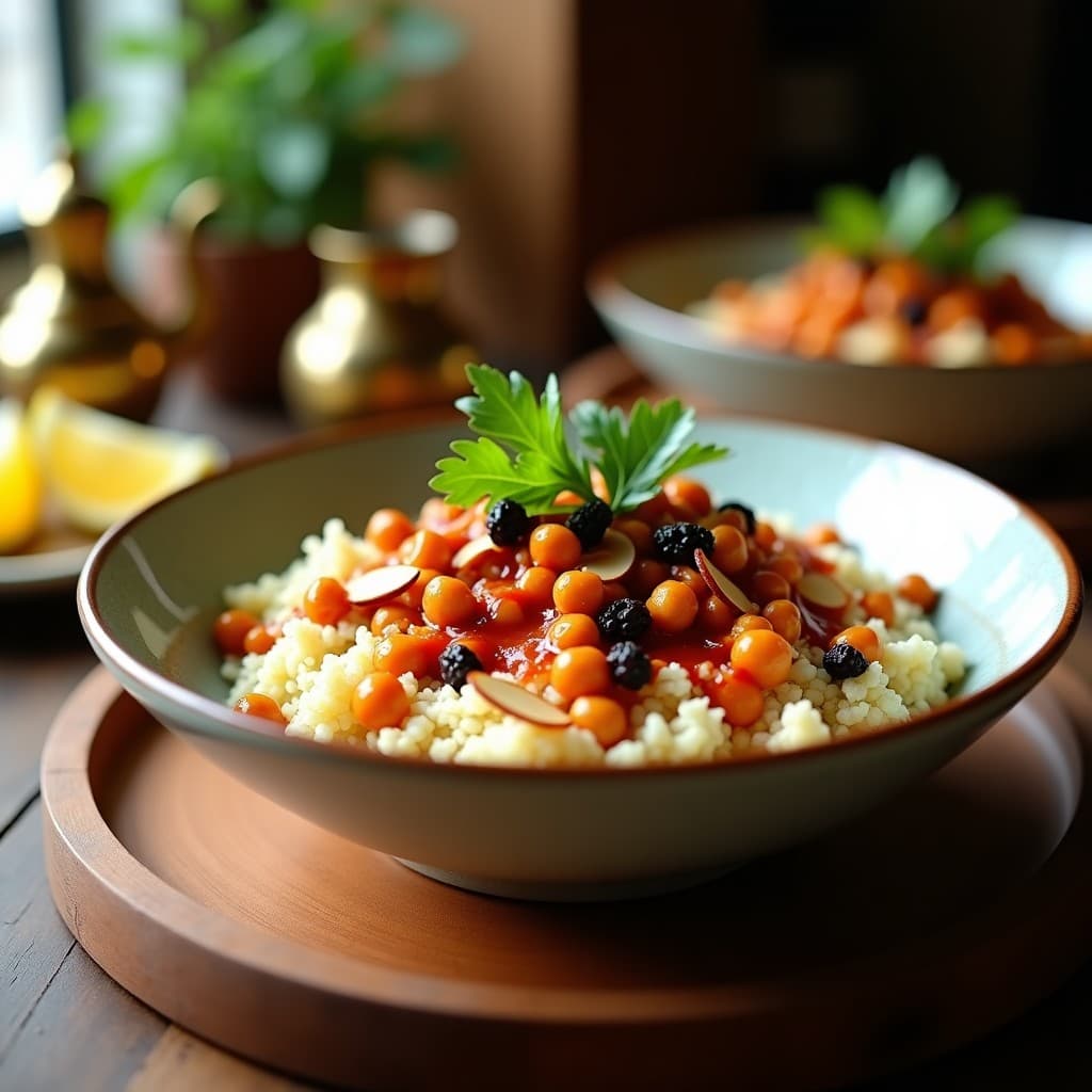 Bowl de Cuscús de Coliflor con Garbanzos y Salsa Harissa: Receta Norteafricana Vegana y Sin Gluten