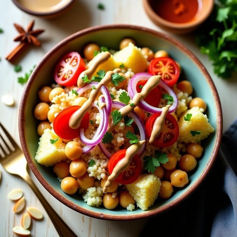 Bowl de Cúscus de Coliflor con Garbanzos Crujientes y Tahini: Receta Libro de Cocina Marroquí