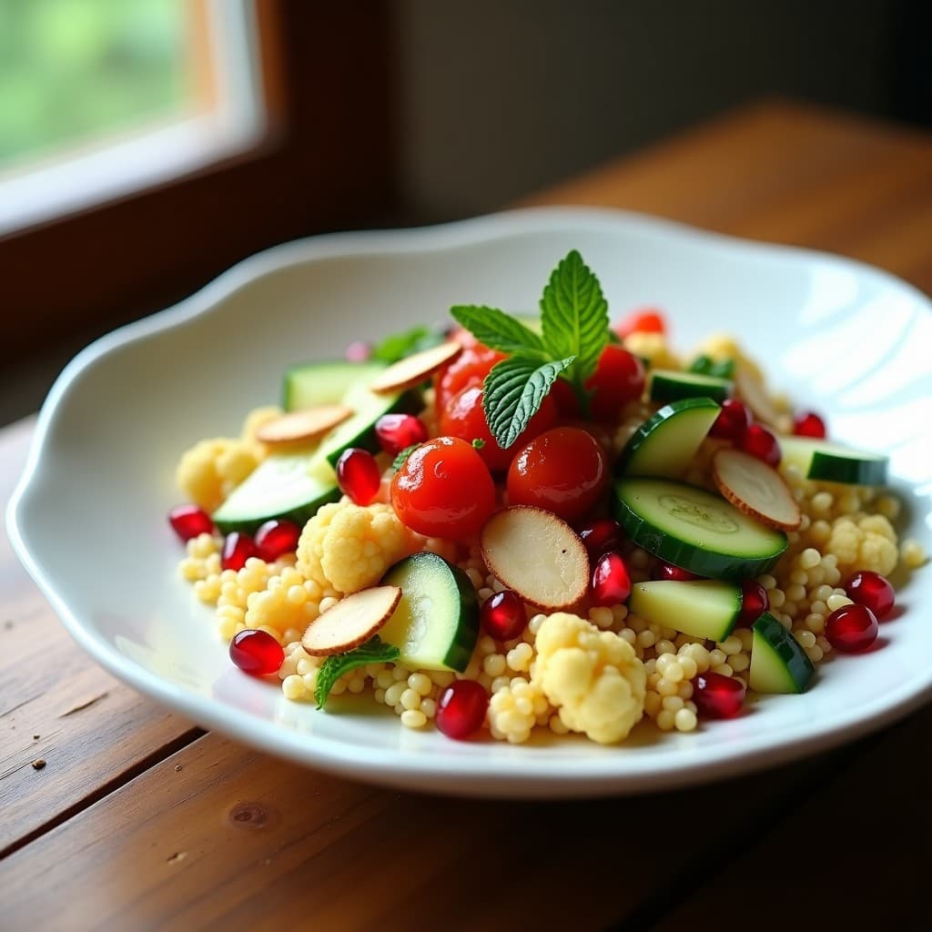 Bowl de Cuscús de Coliflor con Granada y Mentast: Receta Vegana y Fresca para el Verano