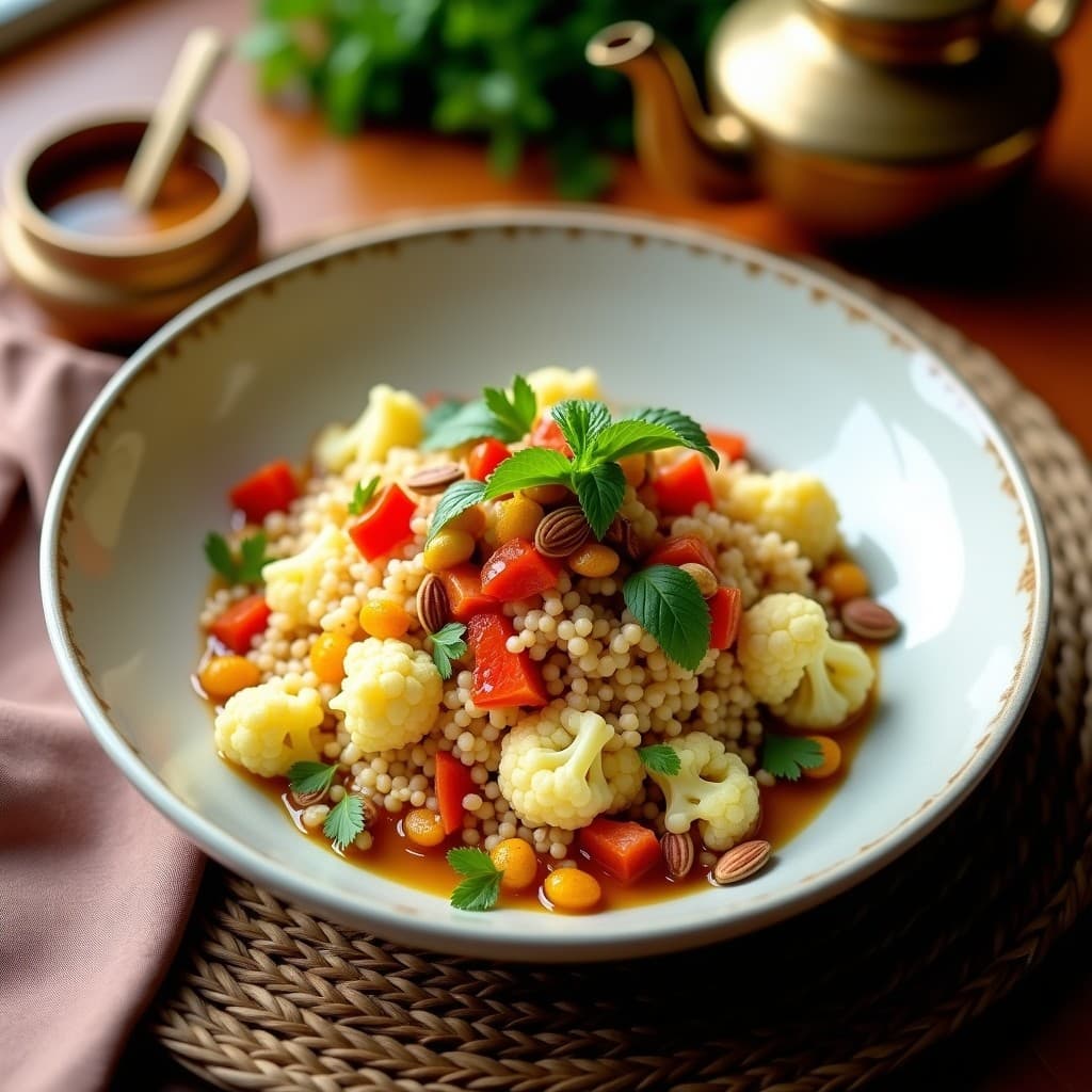 Bowl de Cuscús de Coliflor y Pasas Rubias: Receta Marroquí con Vinagreta de Comino