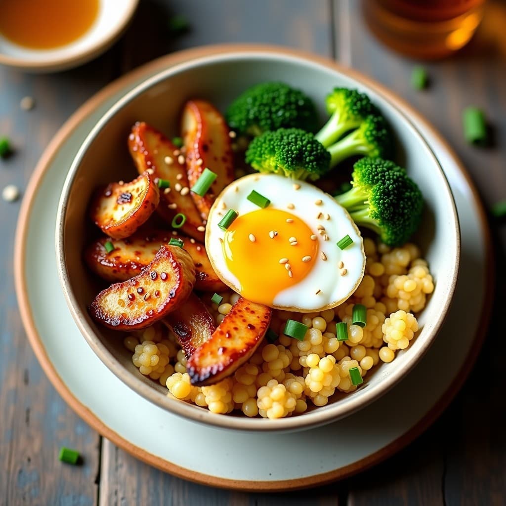 Bowl de Cuscús de Coliflor con Pollito Teriyaki y Brócoli al Vapor: Receta Keto y Alta en Proteínas