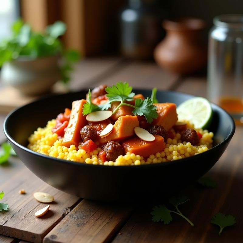 Bowl de Cuscús de Coliflor con Pollo al Curry y Pasas: Receta Sin Gluten y Baja en Calorías