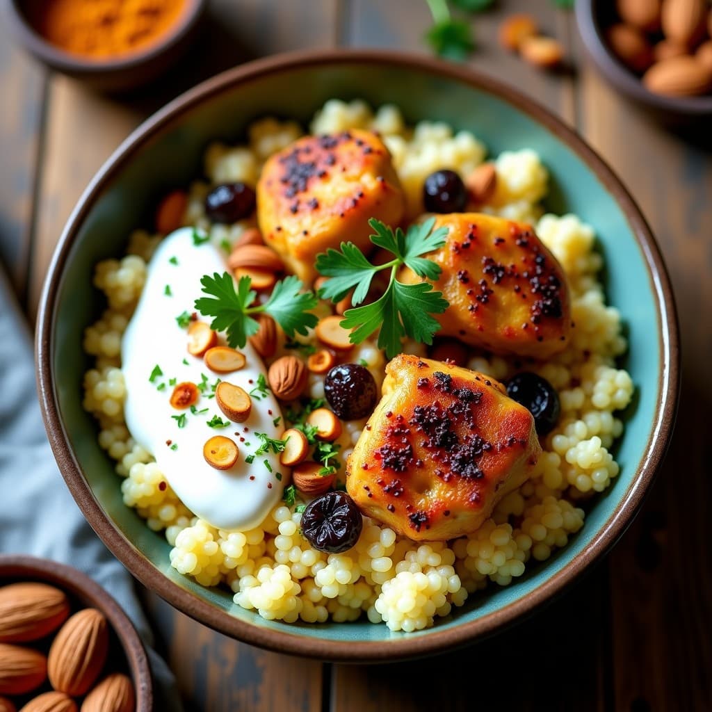 Bowl de Cúscus de Coliflor con Pollo al Ras el Hanout: Receta Marocí Keto en 20 Minutos