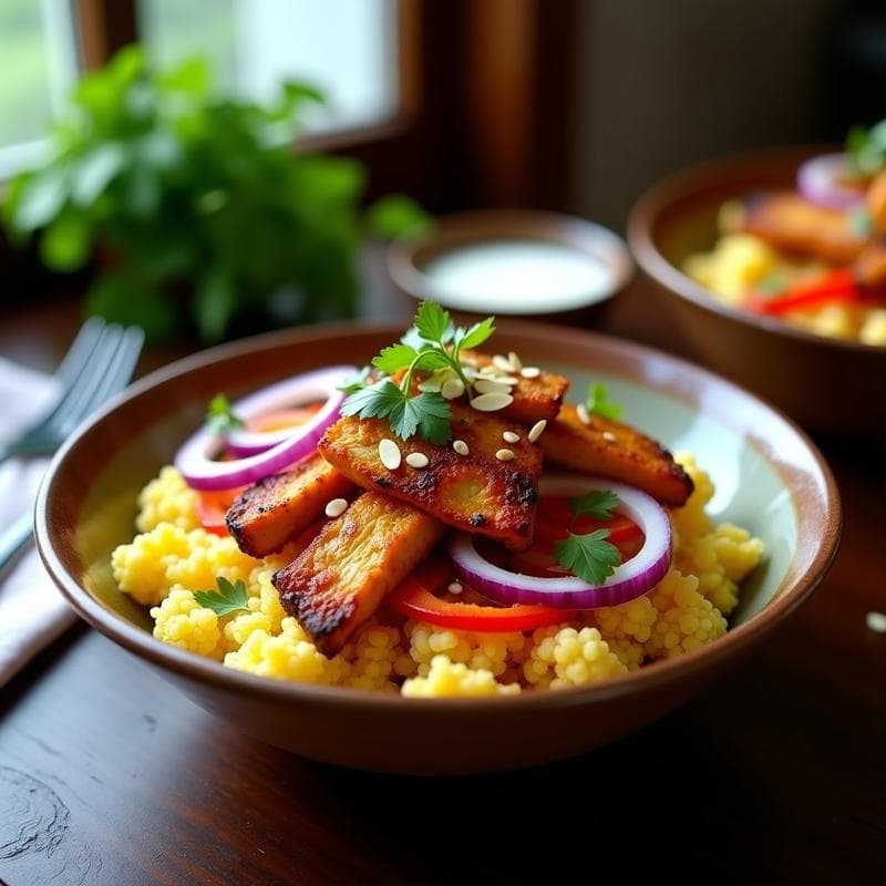 Bowl de Cuscús de Coliflor con Pollo Tandoori: Receta India Keto en Airfryer