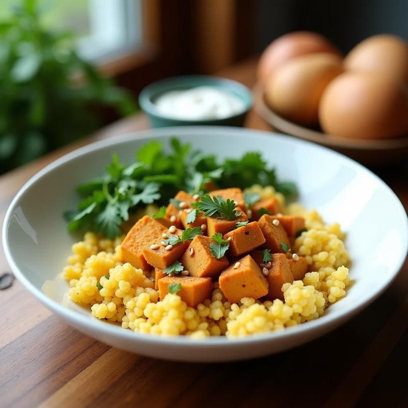Bowl de Cuscús de Coliflor y Revuelto de Tofu: Desayuno Keto en 15 Minutos