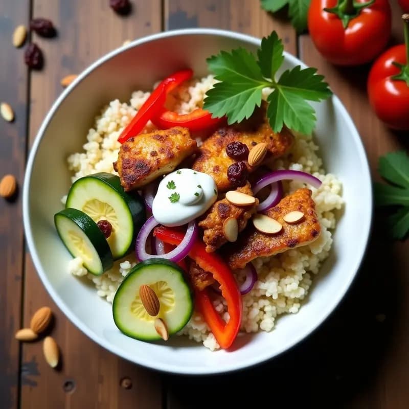 Bowl de Cuscús de Cauliflower con Pollo al Raz el Hanout: Receta Marroquí Keto