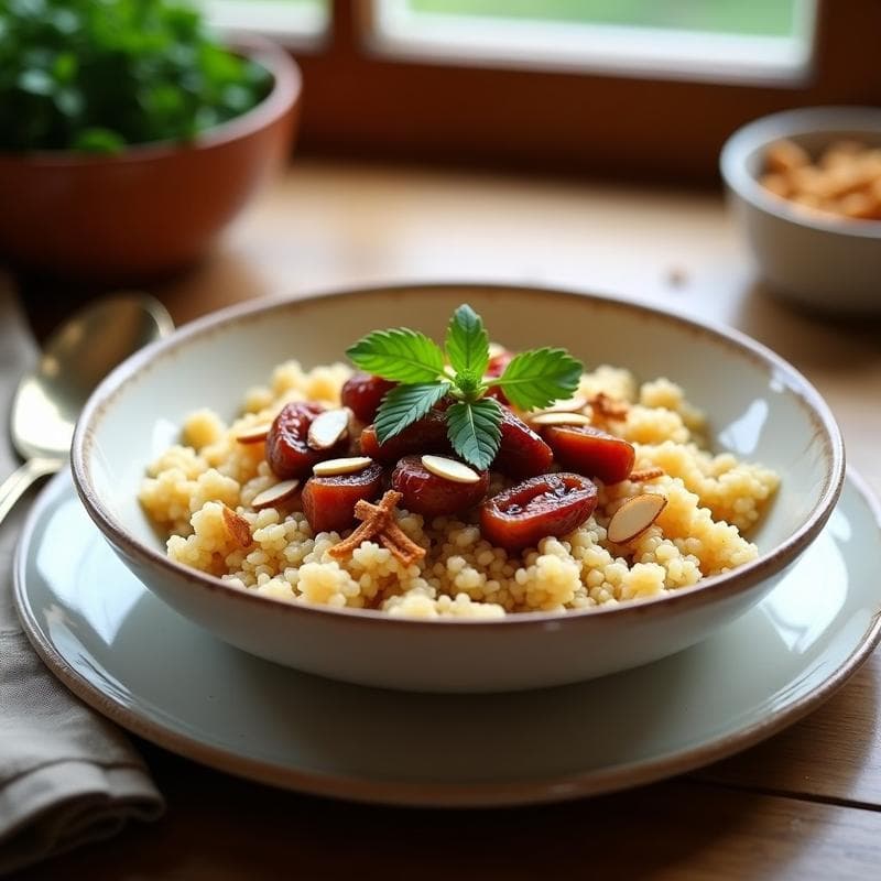 Bowl de Cuscús con Dátiles, Almendras y Canela: Receta Marroquí Dulce-Salada en 10 Minutos