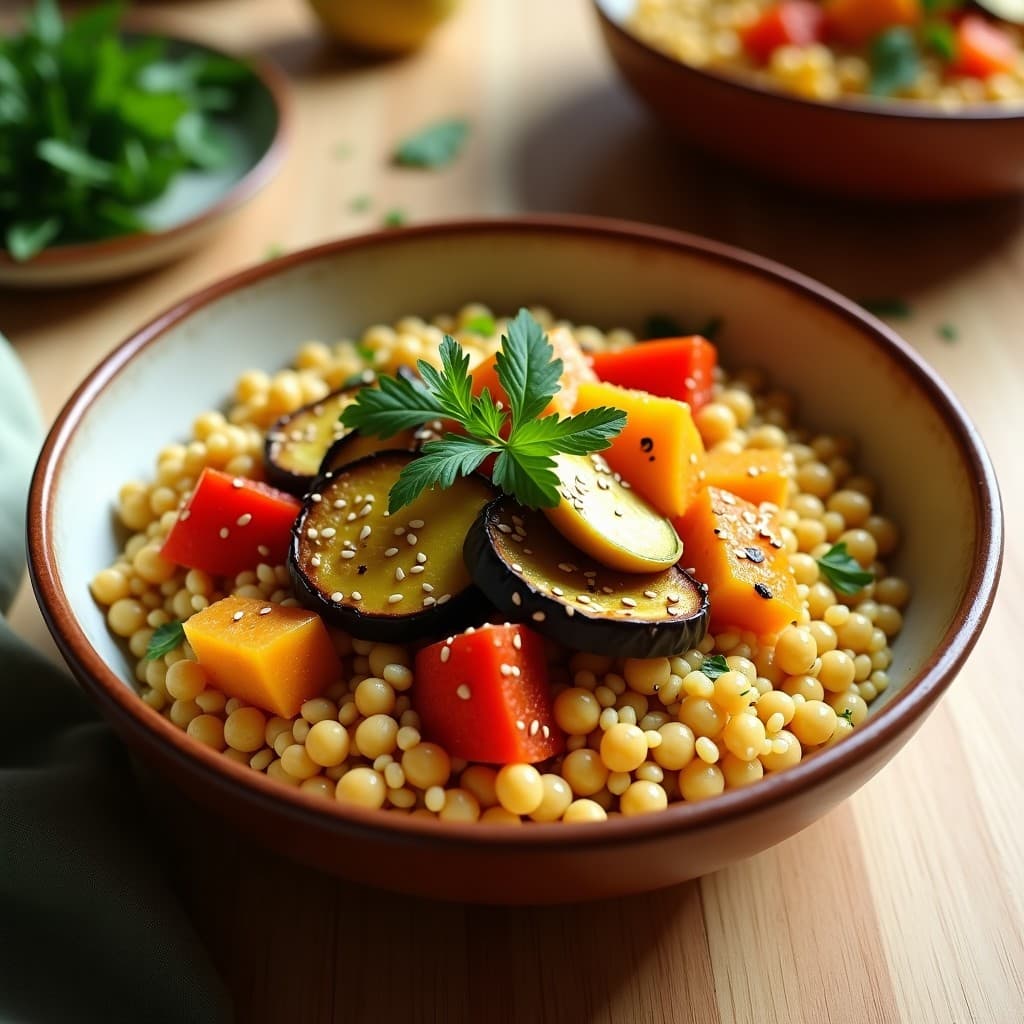 Bowl de Cuscús de Garbanzo con Verduras Asadas: Receta Vegana en Thermomix