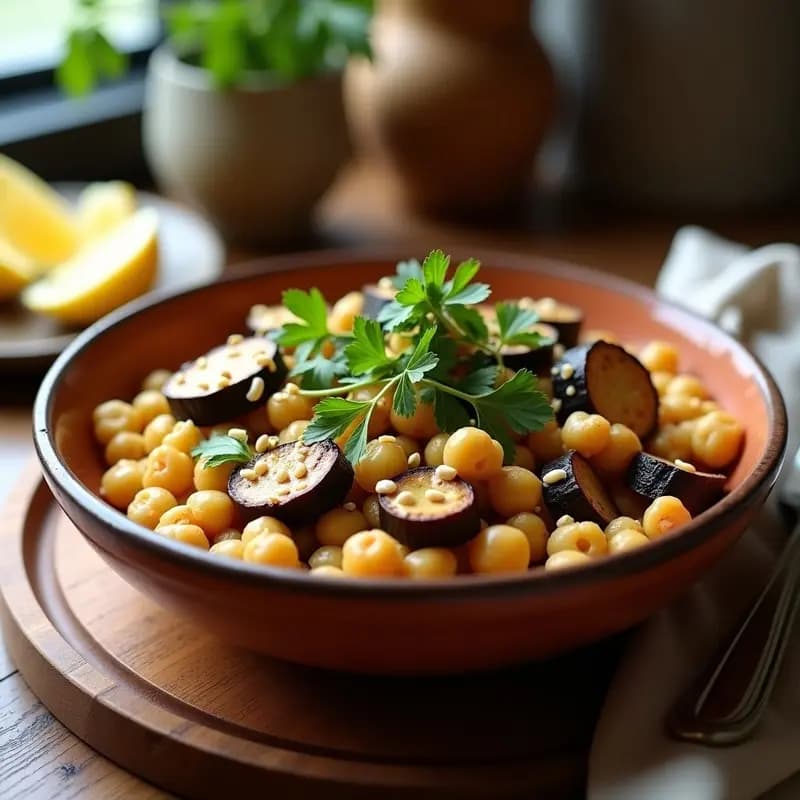 Bowl de Cuscús de Garbanzos con Berenjena Asada: Receta Marroquí Keto y Sin Gluten