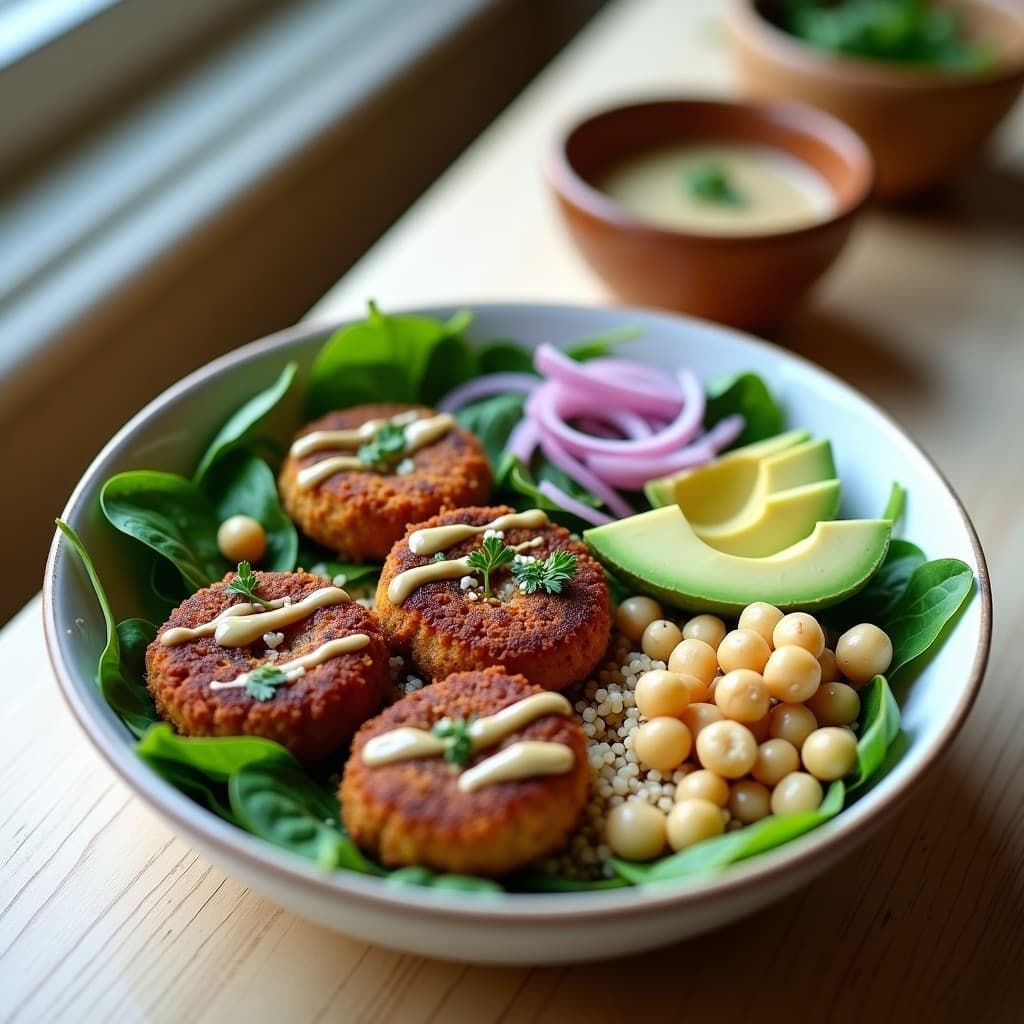 Bowl de Cuscús de Garbanzos con Falafel de Remolacha y Tahini: Receta Árabe Keto