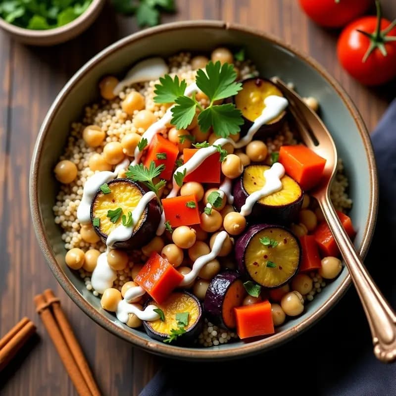 Bowl de Cuscús Integral con Garbanzos y Verduras Asadas: Receta Marroquí para Tupper