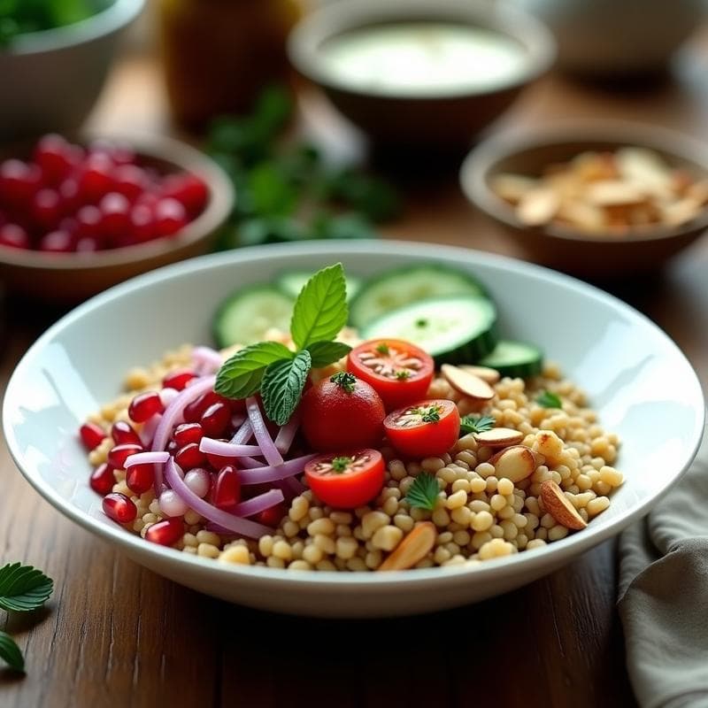 Bowl de Cuscús de Lentejas con Granados y Mentat: Receta Persa Vegana y Sin Gluten en 15 Minutos