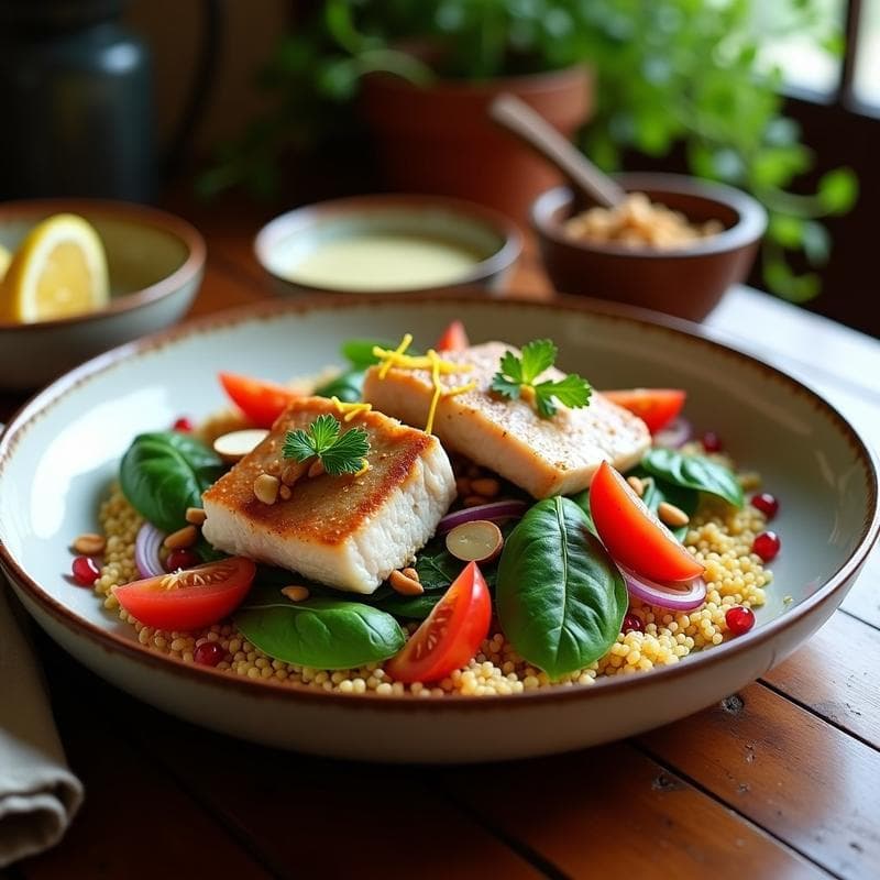 Bowl de Cuscús con Merluza Ahumada y Presa Ibérica: Receta Fusion Española-Marroquí en 20 Minutos
