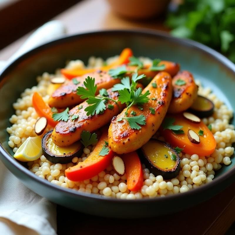 Bowl de Cúscus con Pollo al Curry y Vegetales Asados: Receta Marroquí en 20 Minutos