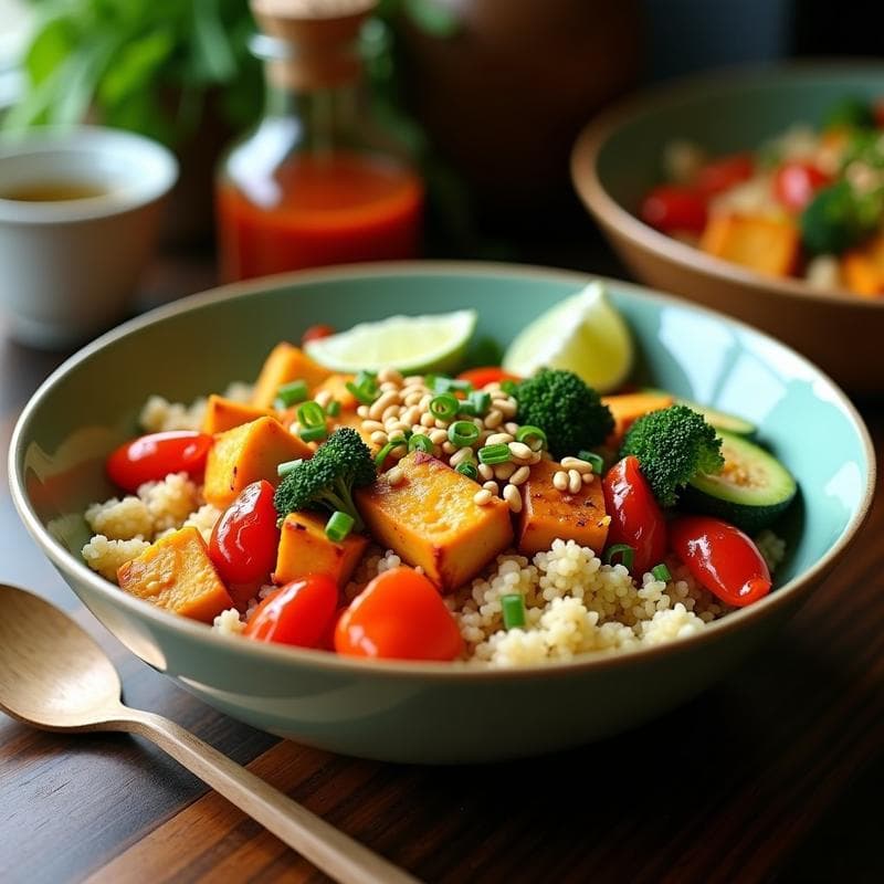 Bowl Tailandés de Quinoa y Curry Rojo: Receta en Airfryer con Proteína Completa en 25 Minutos