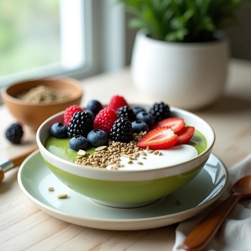 Bowl de Desayuno con Pudín de Chía de Matcha y Frutos del Bosque: Receta Detox y Energética