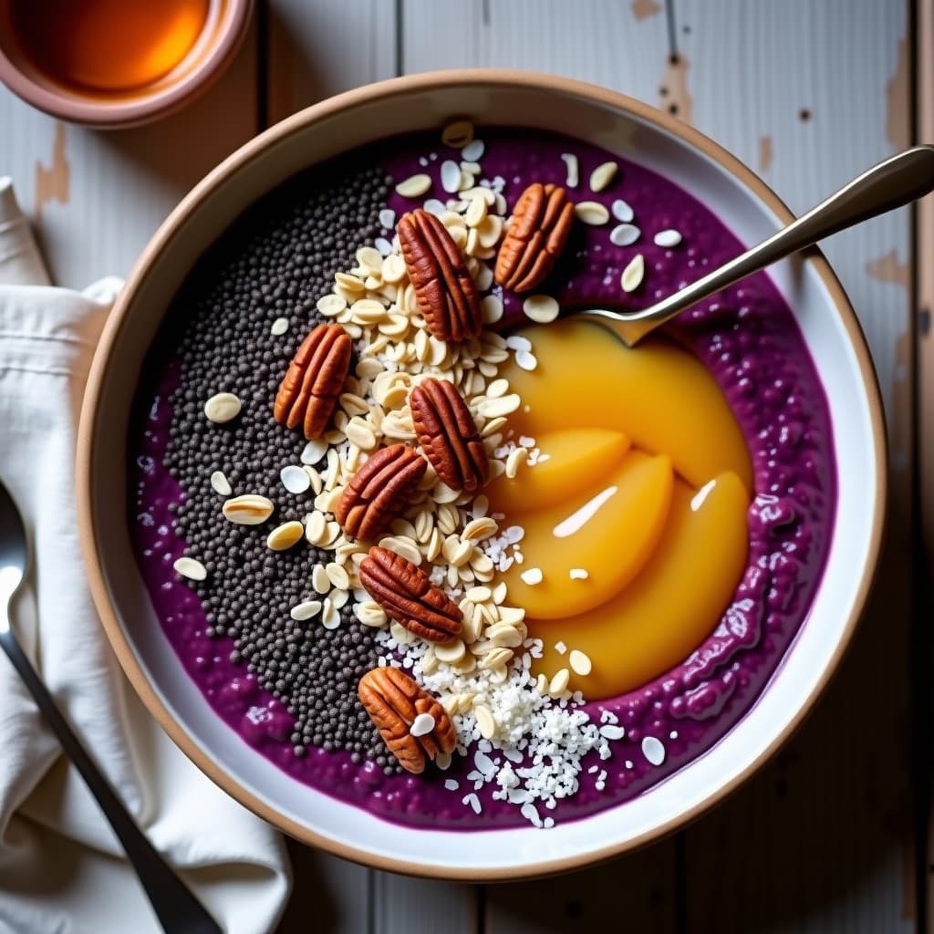 Bowl de Desayuno con Puré de Boniato Morado y Compota de Manzana: Receta sin azúcar y vegana