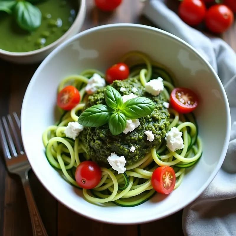 Bowl de Espirales de Calabacín con Pesto de Espinacas y Queso Feta: Receta Sin Gluten en 15 Minutos