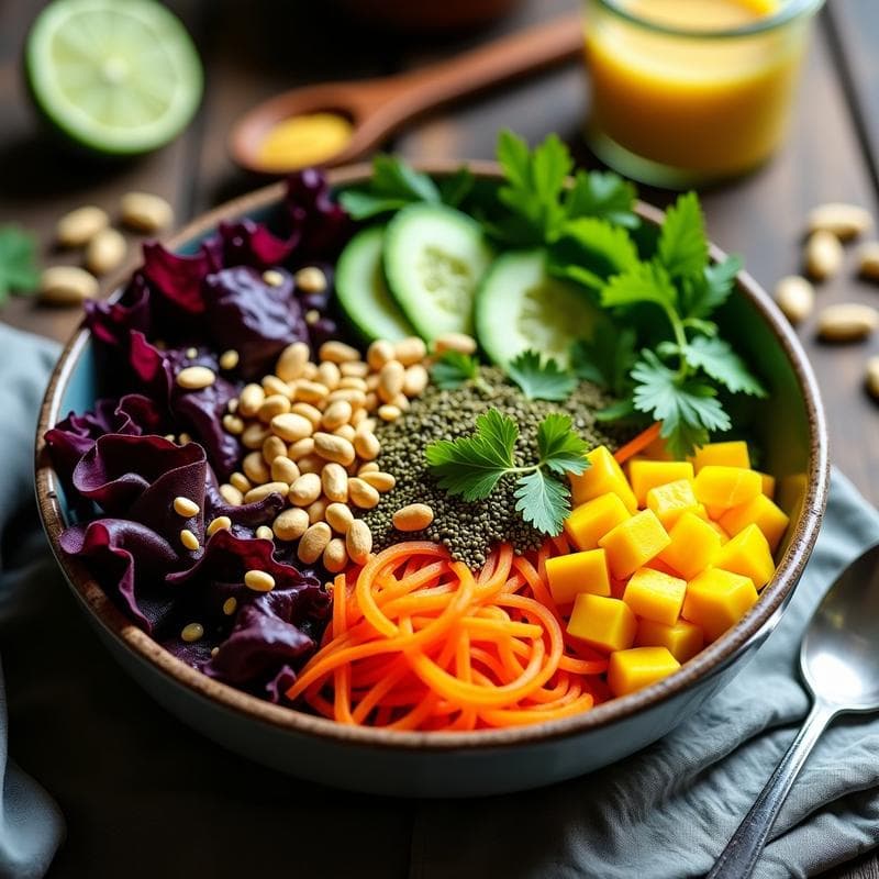 Bowl de Espirulina y Mango con Vinagreta de Jengibre: Receta Superfood Vegana y Energizante