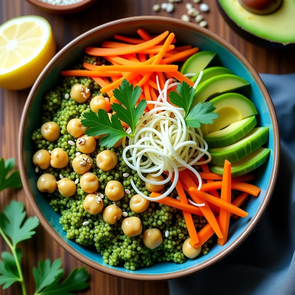 Bowl de Espirulina y Quinoa con Aliño de Limón y Jengibre: Receta Vegana Alta en Proteína