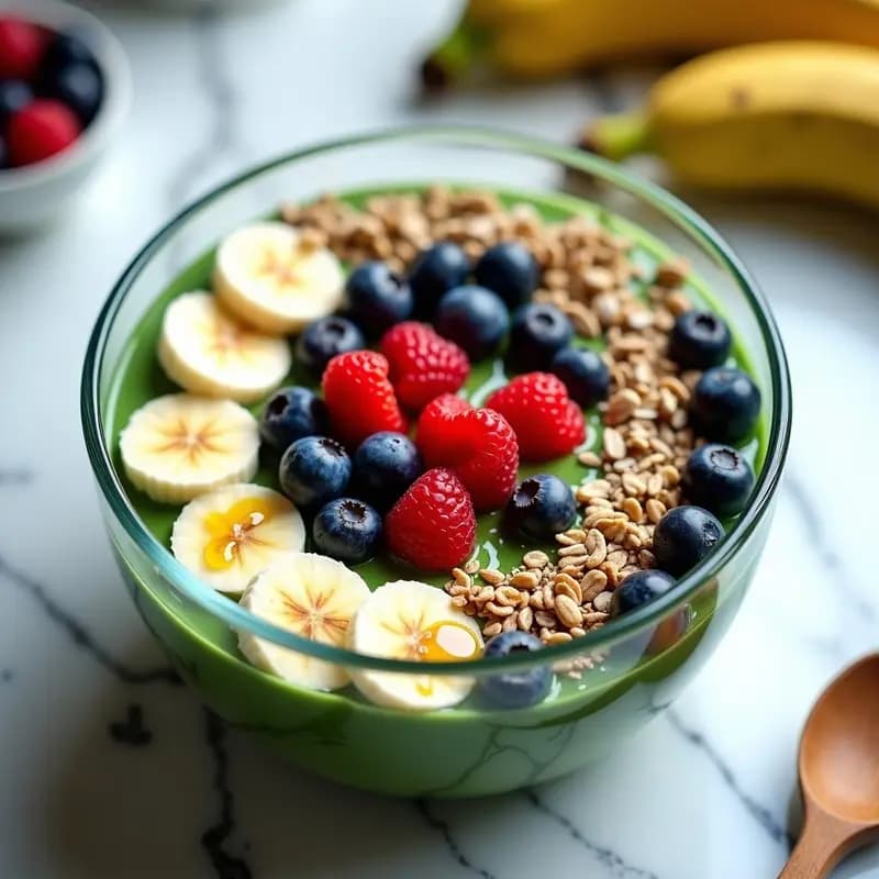 Bowl de Espirulina y Yogur Griego con Frutos del Bosque y Granola de Semillas: Desayuno Superfood