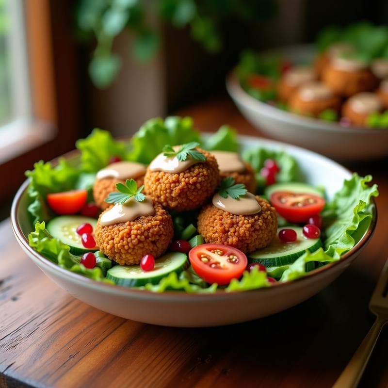 Bowl de Falafel de Lentejas Rojas con Tahini y Granada: Receta Árabe en Airfryer y Sin Harina