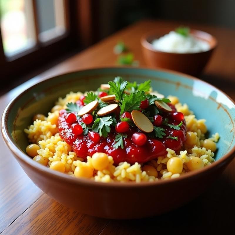 Bowl de Fenogreco y Garbanzos con Salsa de Granado: Receta Persa Alta en Fibra