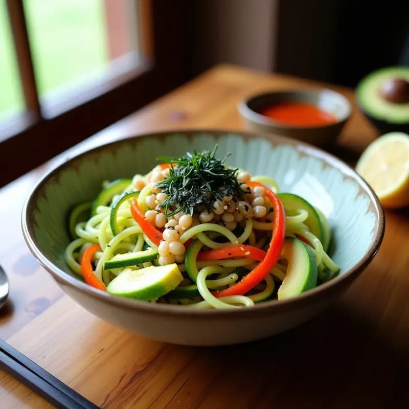 Bowl de Fideos de Calabacín y Algas con Vinagreta de Umeboshi: Receta Japonesa Crudivegana