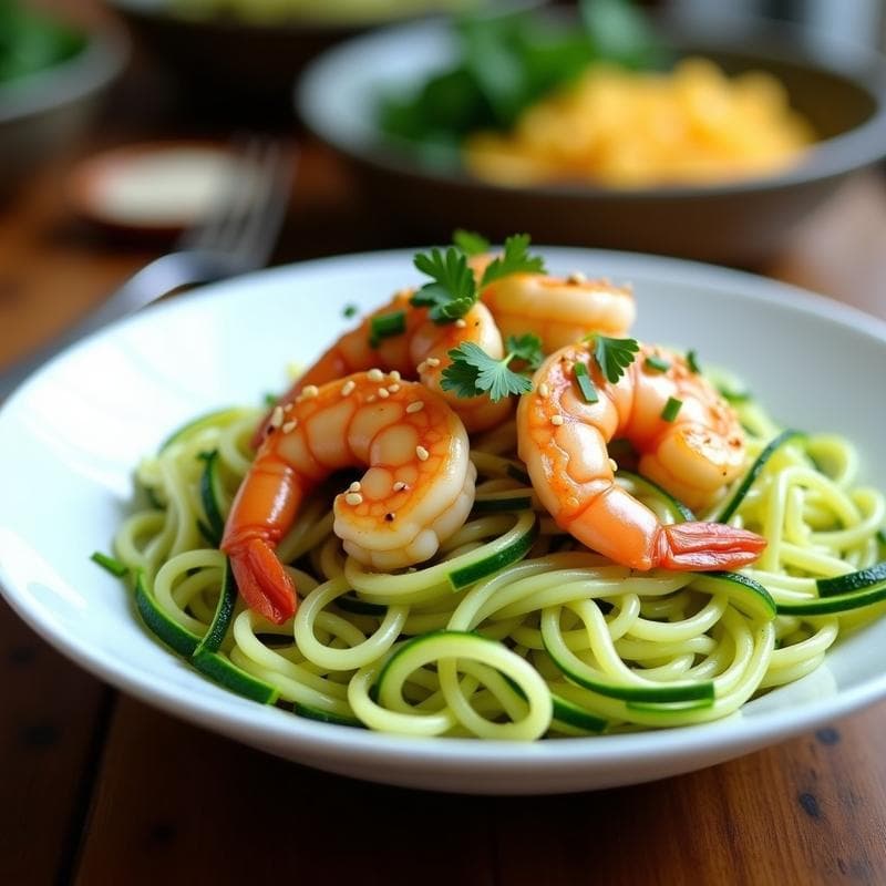 Bowl de Fideos de Calabacín y Camarones al Ajillo: Receta Keto en Thermomix en 15 Minutos