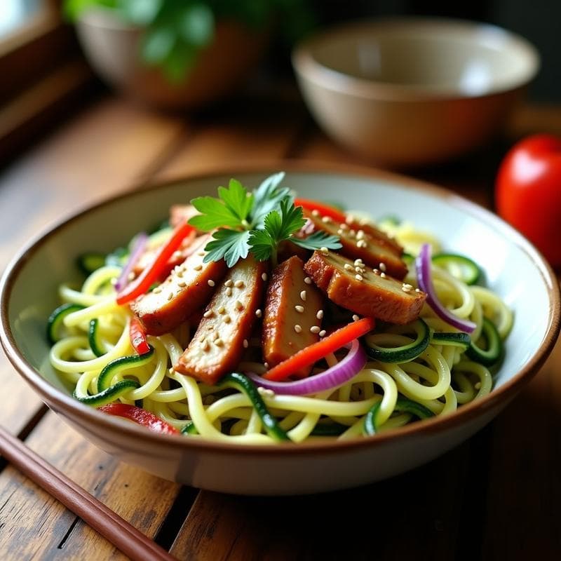 Bowl de Fideos de Calabacín y Pollo al Sésamo: Receta China Keto en 15 Minutos