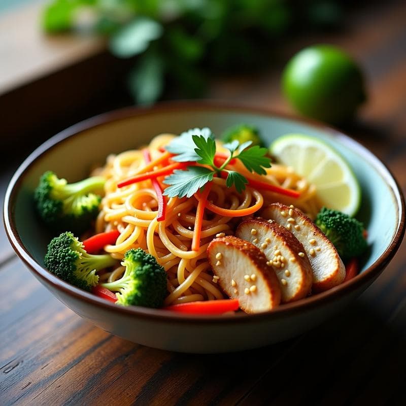 Bowl de Fideos Shirataki con Peanut Satay y Verduras: Receta Tailandesa Keto