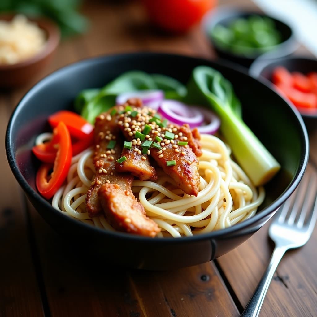 Bowl de Fideos Shirataki con Pollo y Verduras Salteadas: Receta Keto en Wok en 15 Minutos