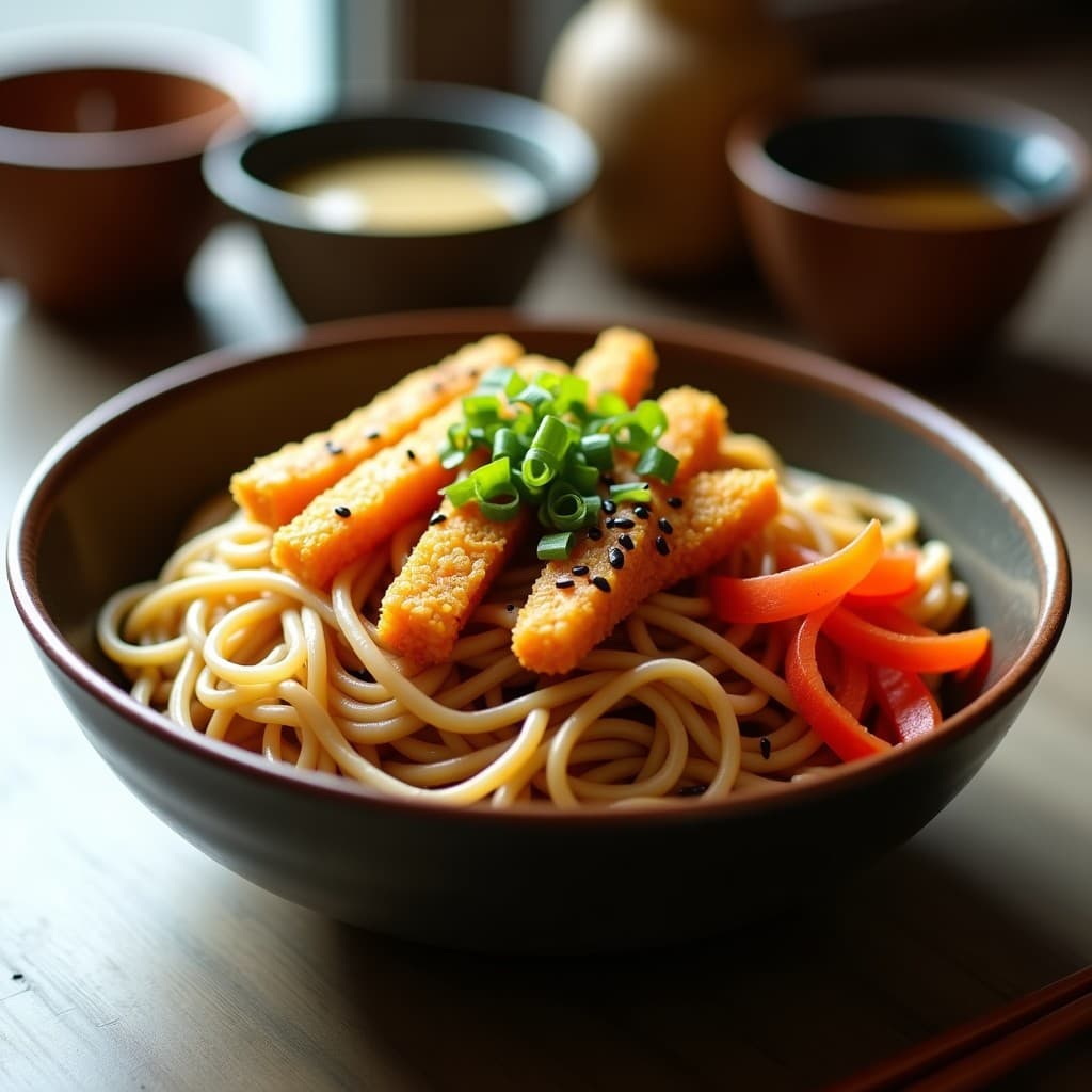 Bowl de Fideos Soba con Tempura de Camote y Salsa de Miso: Receta Japonesa Vegana en Airfryer
