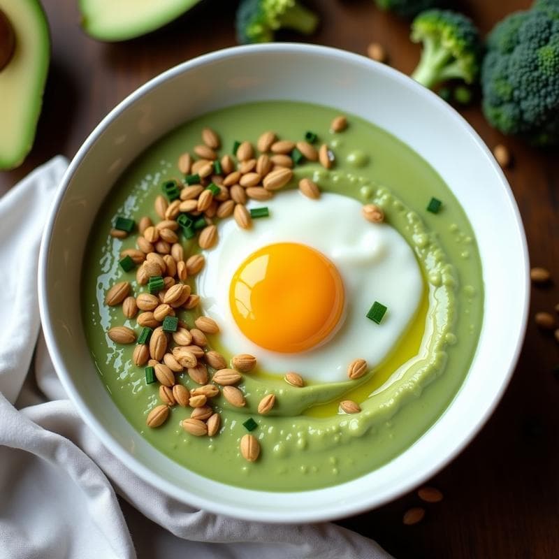 Bowl de Flem de Brócoli y Semillas de Girasol: Desayuno Keto con Textura Cremosa