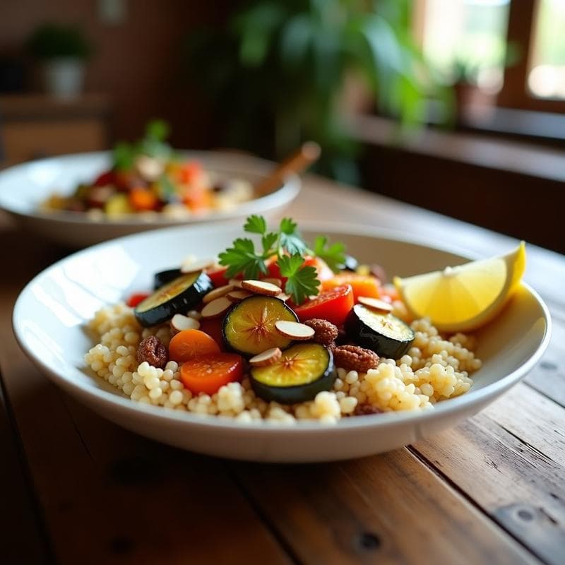 Bowl de Fonio y Vegetales Asados con Aliño de Limón y Aceite de Oliva: Receta Norteafricana en Airfryer