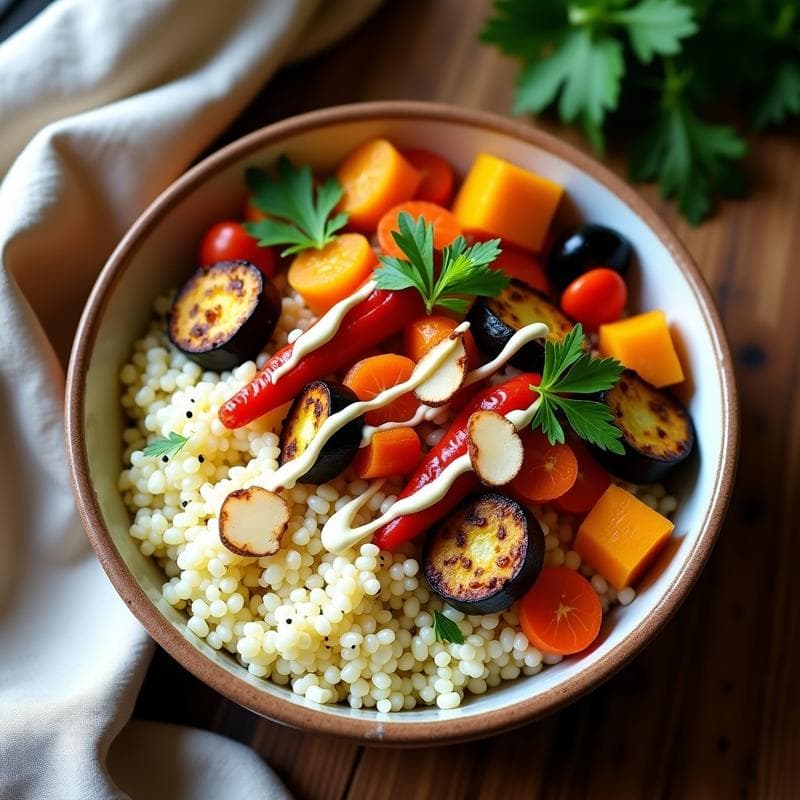 Bowl de Fonio con Verduras Asadas y Tahini: Receta Sin Gluten y Alta en Fibra