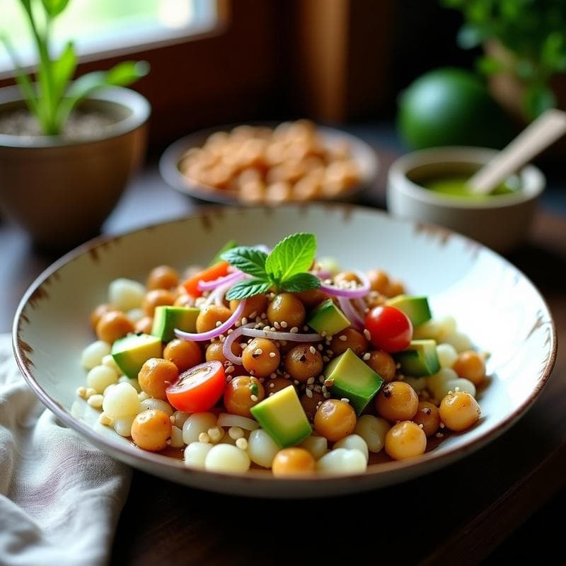 Bowl de Fono y Garbanzos Asados: Receta Canaria con Vinagreta de Mojo Verde