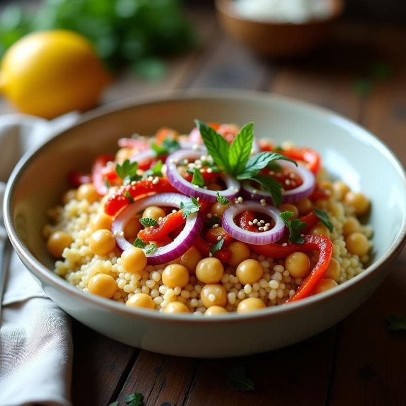 Bowl de Fono y Garbanzos con Aderezo de Limón Confitado: Receta Libanesa Vegana y Sin Gluten