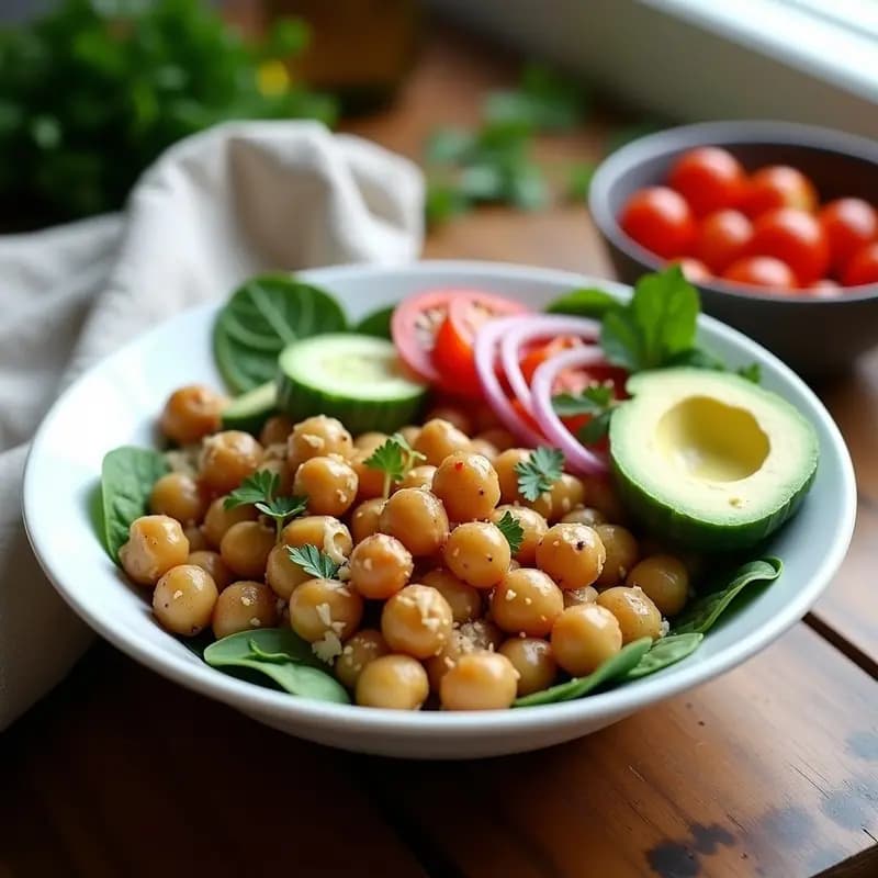 Bowl de Fono y Garbanzos Asados con Aderezo de Tahini: Receta Mediterránea Keto en Airfryer
