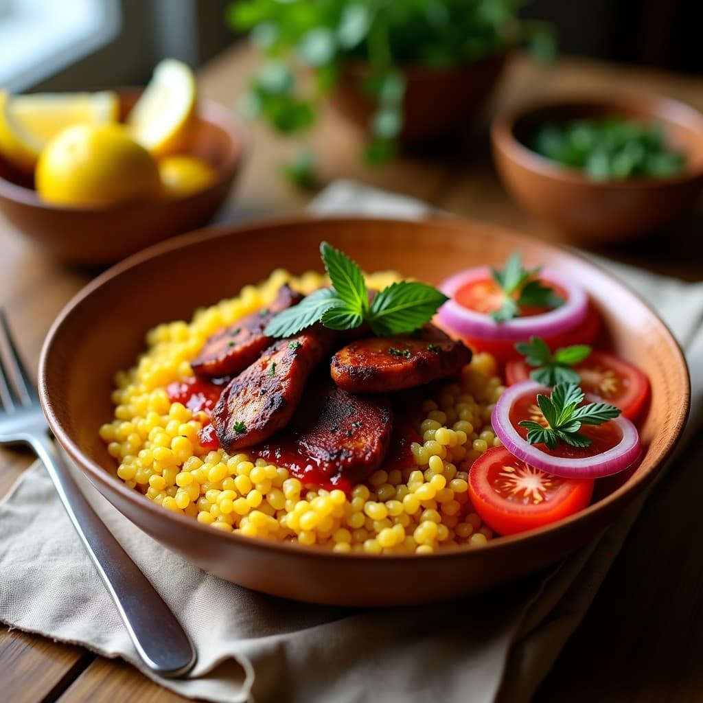 Bowl de Fono (Mijo Africano) con Pollo al Berbere y Ensalada de Tomate: Receta Etíope Alta en Proteína