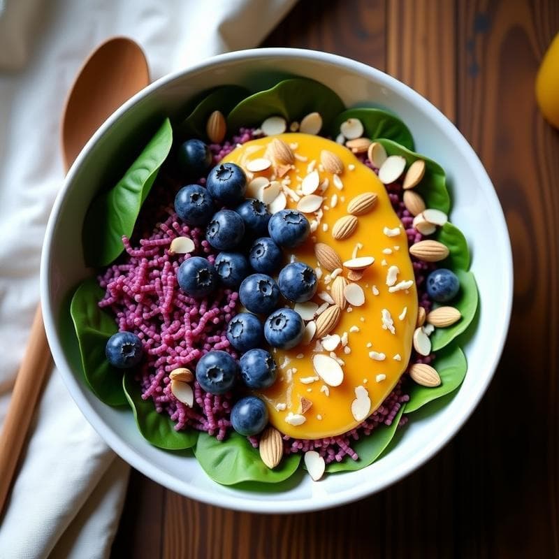 Bowl de Fono Sapiens y Arándanos con Aderezo de Vinagre de Manzana: Desayuno Paleo y Detox