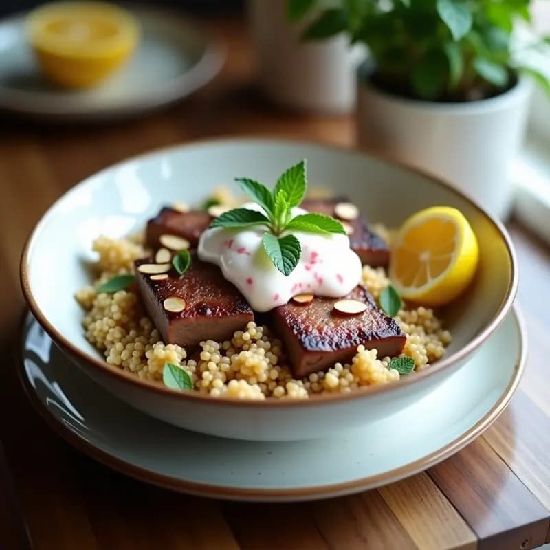 Bowl de Freekah con Cordero y Yogur de Pimienta Rosa: Receta Libanesa en Olla Express
