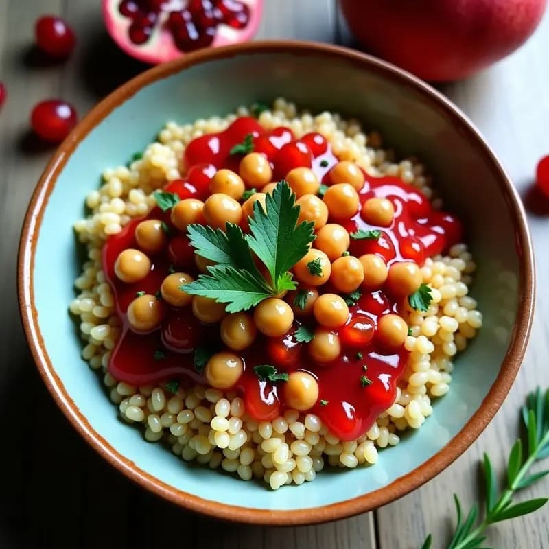 Bowl de Freekah con Garbanzos Crujientes y Salsa de Granados: Receta Árabe en Thermomix