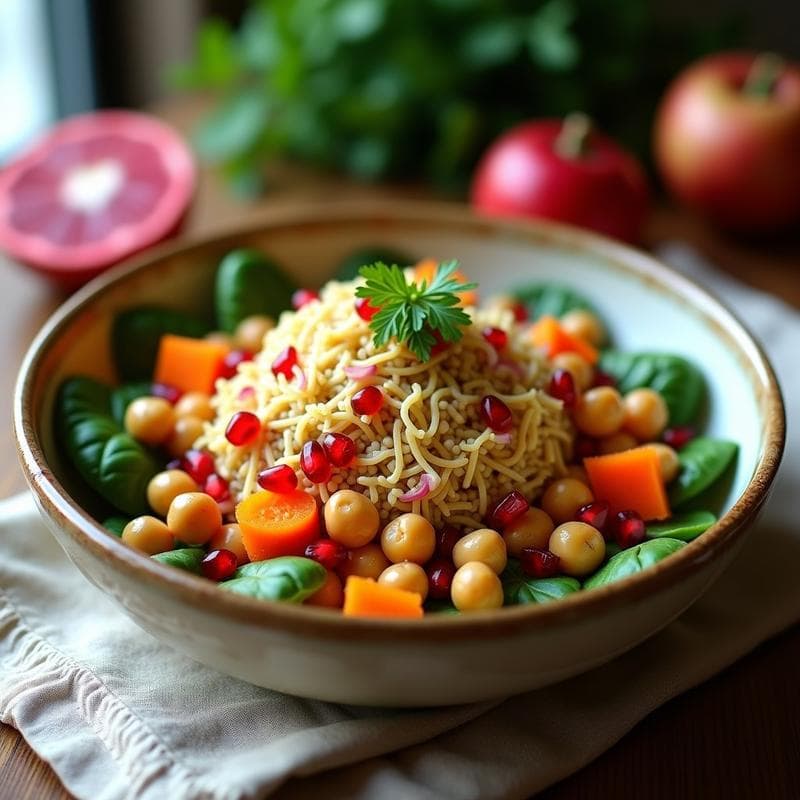 Bowl de Freekah con Garbanzos Crujientes y Tahini: Receta Árabe Alta en Hierro