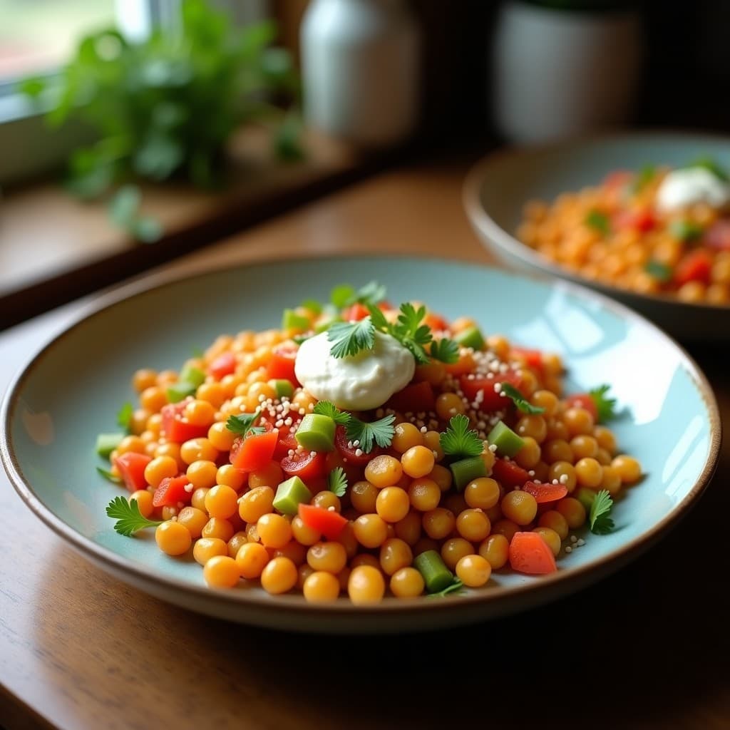 Bowl de Freekah con Garbanzos Tostados y Tahini: Desayuno Aaroníta Rico en Fibra