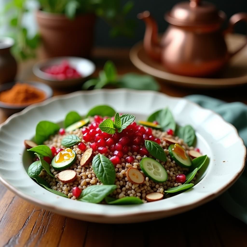 Bowl de Freekah con Granos de Granada y Vinagreta de Zaatar: Receta Libanesa Keto