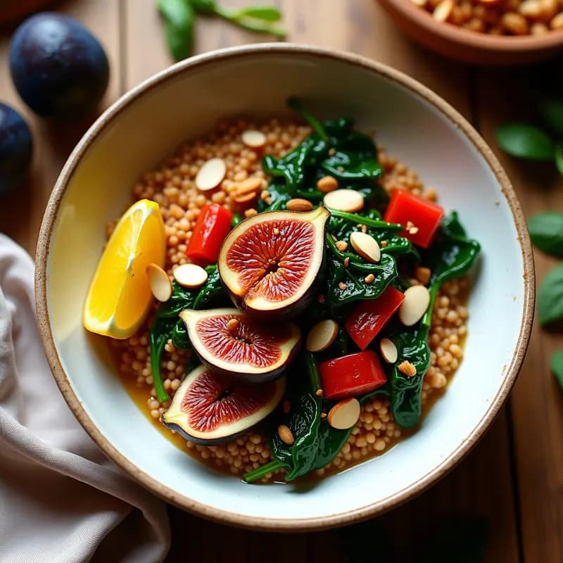 Bowl de Freekah con Higos Asados y Aceite de Argán: Receta Marroquí Vegana y Alta en Fibra